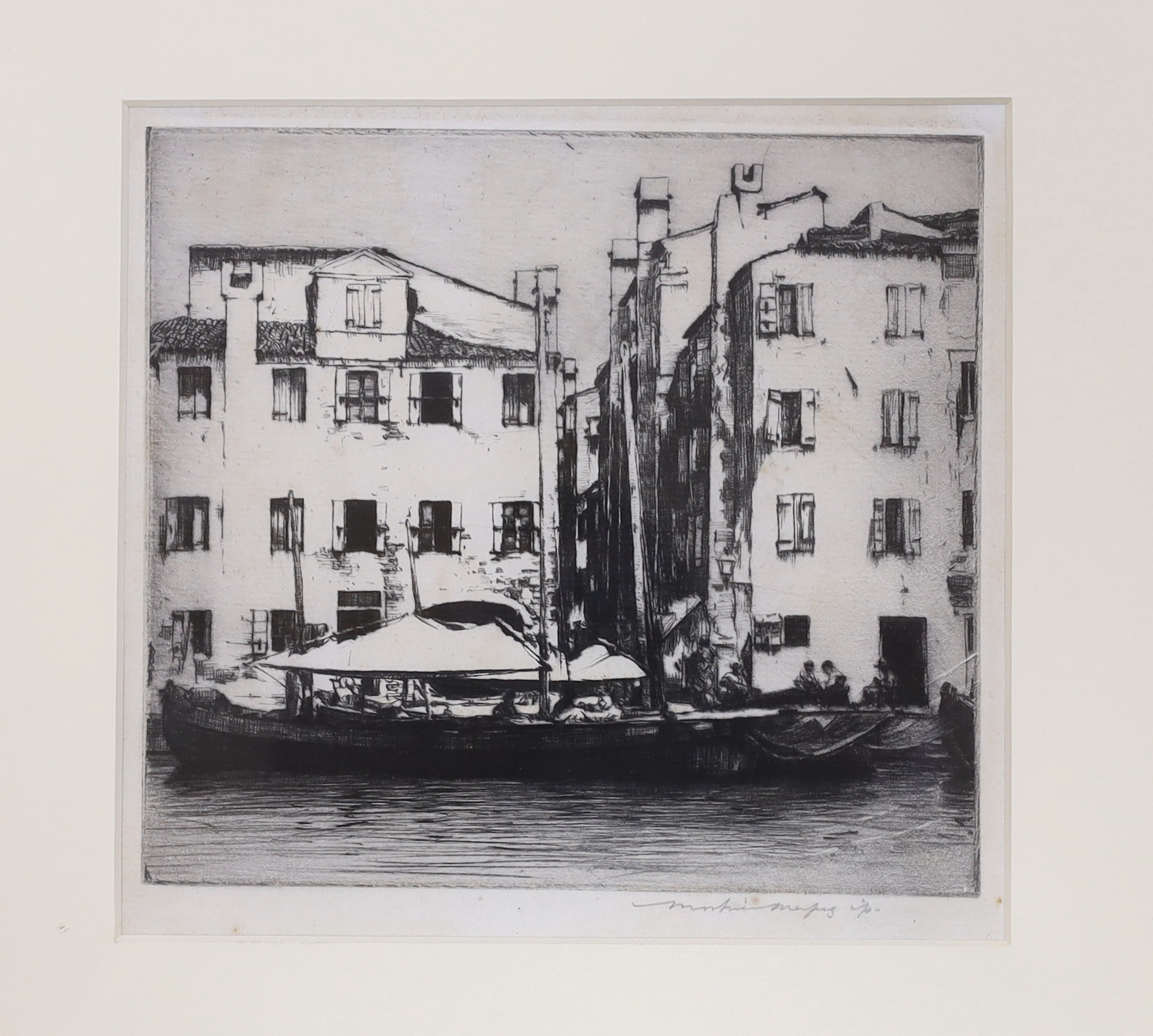 Mortimer Menpes R.E. (Australian, 1855-1938), two pencil signed etchings comprising ‘Rio Chiesa Degli Ognissanti’ and ‘Facades, Venice’, one with Abbott & Holder label verso, largest 16 x 17cm